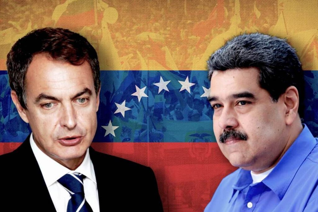 Zapatero y Nicolás Maduro bandera Venezuela