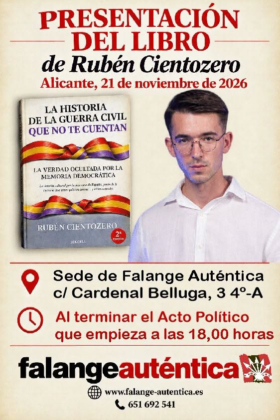 Rubén CientoZero presentará su libro en un acto político de Falange Auténtica